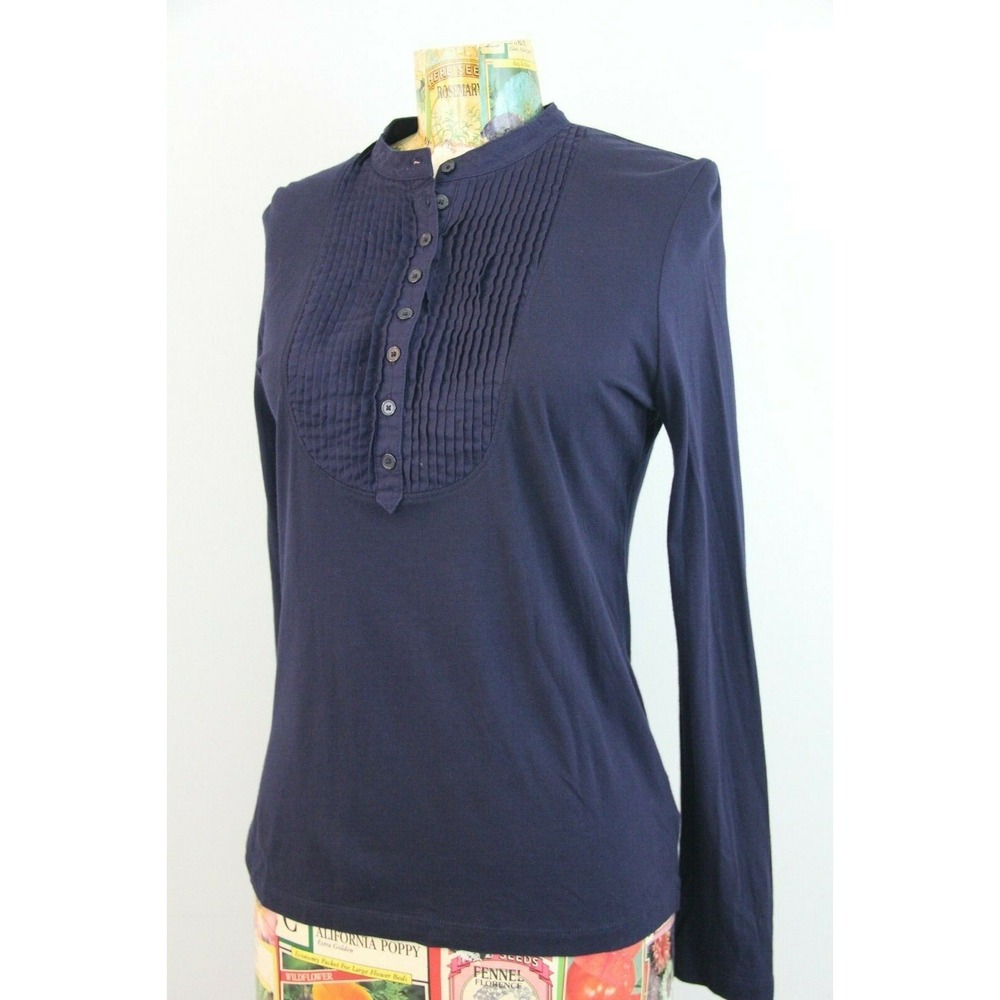 Talbots Long Sleeve Blue Pin Tuck Button Front Light Weight Blouse Top SP #639